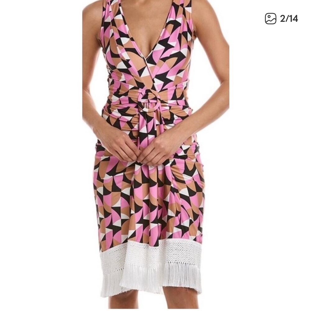 PatBO Plitka Lycra Fringe Sleeveless Dress Pink Size M